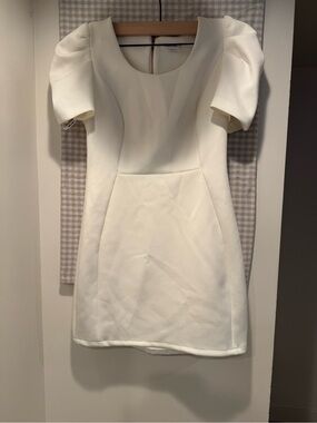 Women’s Puff Sleeve Scoop Neck Mini Dress in Cream